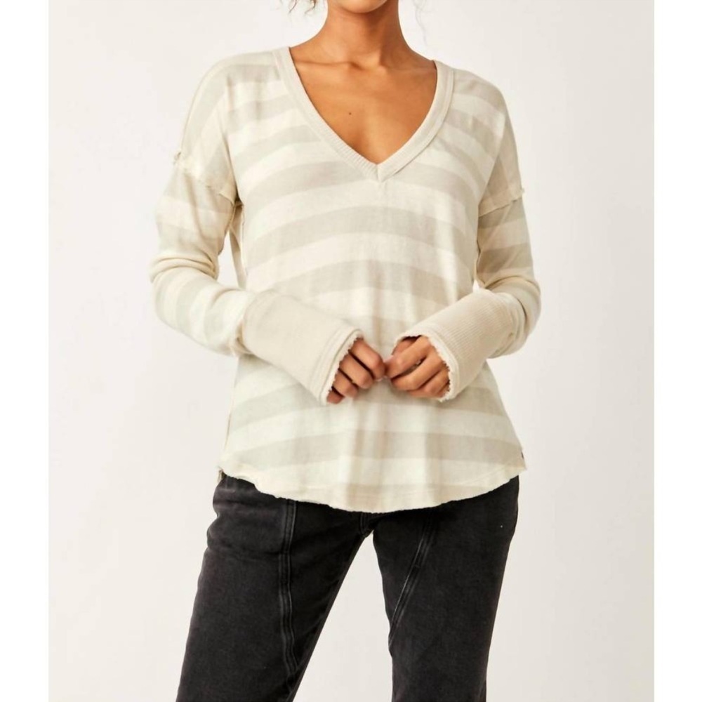 Free People Sail Away Long Sleeve Tee In Natural Combo